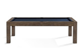 Showcasing the Brunswick Soho Slate Pool Table from a side perspective against a white background, this image highlights the table's sleek Parsons-style design and elegant nutmeg finish. The solid mahogany build and polished, white oak veneer shine in this simplified setting, emphasizing the table's refined lines and professional craftsmanship. Ideal for illustrating the table’s dimensions and build quality, this image serves as a clear representation of its upscale aesthetic and sturdy construction, suitable for both residential and commercial environments.