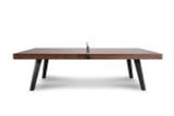 Walnut-finished tabletop with inlaid black play lines on the Harper Table Tennis Table, modern design exclusive to Sawyer Twain.