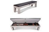 Straight-on product shot of the Alta Storage Bench in White Wash on Ash, displayed on a clean white background. Features a solid ash frame with integrated storage and a matching whitewashed finish designed to complement the Alta Slate Pool Table exclusively at Sawyer Twain.

