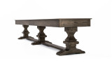A stunning ¾ view of the Beaumont Shuffleboard Table in Silvered Ash, highlighting the smooth maple butcher block playfield, sleek pedestal legs, and clean, modern lines of the table’s design. Perfect for adding a stylish focal point to any game room.