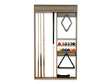 Detailed view of the Arcadia wall rack’s upper cue slots, designed to securely hold up to five cue sticks and one bridge stick. Smooth edges prevent damage to cue shafts.