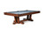Elegant transitional contemporary pool table, the Doc & Holliday Caroline Slate Pool Table, showcasing its sleek frame and classic design. The image highlights the table's sophisticated wood finish and premium felt, set against a tastefully decorated game room that exemplifies luxury and style.