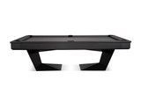 Doc & Holliday TRON Steel Slate Pool Table in black powder-coated steel, featuring walnut rails and industrial-modern design for sophisticated game rooms.