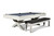 Side view showing the CrissyCross Slate Pool Table with the optional dining top (sold separately), transforming it into a stylish dining table while retaining its elegant design.