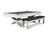 Side view showing the CrissyCross Slate Pool Table with the optional dining top (sold separately), transforming it into a stylish dining table while retaining its elegant design.