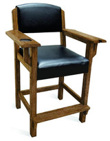 Brunswick Traditional Player’s Chair in Rustic Dark Brown finish, isolated on white. Displays rustic wood grain texture, ideal for matching farmhouse-style pool tables.
