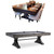 Dual-view image of the Otis Slate Pool Table by Plank & Hide in Smokehouse finish on a white background, featuring one photo of the exposed slate billiards table and a second photo with the optional dining top installed, styled with plates, silverware, and table settings to showcase the table’s elegant versatility and farmhouse-inspired design
