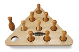 Overhead image showing all 10 pins arranged using the setup rack with the two mini bowling balls nearby