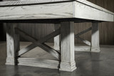 Close-up of the rustic farmhouse wooden legs and sturdy frame of the Nora Slate Pool Table by Nixon Billiards. The solid wood construction offers durability and strength, while the weathered finish gives the table a charming, vintage-inspired look.
