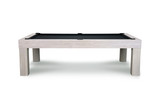 Side profile view of the Alta Slate Pool Table in White Wash on Ash, shown on a white background to emphasize the linear silhouette and structural base. The image highlights the soft grain of the ash wood finish, revealing the table’s minimalist aesthetic and architectural styling—designed exclusively for Sawyer Twain by American Heritage Billiards.