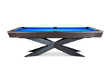 Admire the side profile of the Jett Steel Slate Pool Table, where industrial design meets refined craftsmanship. The sleek tapered aprons and powder-coated steel frame stand out against a clean white backdrop, highlighting the modern, minimalist design that makes this table a standout centerpiece in any space. Every angle of this table speaks to its quality, blending strength with elegance in perfect harmony.