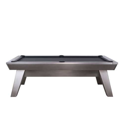Side view of the Lennox Steel Slate Pool Table by Plank & Hide, exclusively at Sawyer Twain, showcasing its clean lines and one-piece rectangular steel legs. The gun metal steel finish gives the table a modern industrial aesthetic, while the sleek, minimalist design offers both visual impact and durability. Perfect for luxury game rooms, contemporary spaces, or high-end commercial lounges, the Lennox brings premium craftsmanship and exceptional performance to any environment.