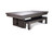 Three-quarter angle of the Vancouver Slate Pool Table by American Heritage Billiards, shown with the dining top in place and finished in Sawyer Twain’s exclusive Gray Marble tone. The image highlights the table’s clean lines, reeded wood legs, and versatile dual-purpose design—crafted for modern spaces where entertaining meets everyday living. Ideal for queries like “gray convertible pool dining table ¾ view,” “modern slate pool table with dining top gray wood finish,” or “3/4 angle luxury dining pool table.”

