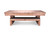 Staged side view capturing the full dining configuration: Vancouver table with coordinating Honey Ash benches. This shot supports long-tail searches such as “high-end pool table with benches and dining top,” and “multi-use slate pool table with custom finish exclusive to Sawyer Twain.”