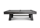Clean side profile showcasing the finger-jointed rails and industrial metal corner accents in the Grayson Grey finish.