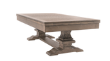 The pool table with the optional four-piece dining top installed. This shot should show how the table seamlessly transforms into a stylish dining or multifunctional space. The focus should be on versatility and high-end aesthetic.