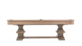 Side profile of the Beaumont Slate Pool Table displaying its substantial pedestal leg base and wide solid wood rails. The ash grain texture and premium construction highlight its structural integrity and Restoration Hardware-inspired appeal.