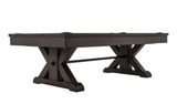 Otis Slate Pool Table in Smokehouse finish by Plank & Hide, shown on white background with leather pockets and three-piece slate top