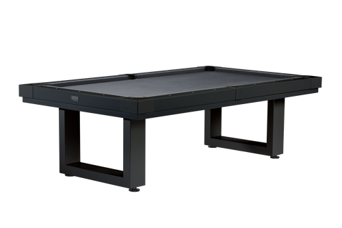 Complete outdoor game room featuring the Lanai Outdoor Slate Pool Table, dining conversion top, and matching benches, creating a luxurious entertainment space.