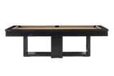 Full side profile of the Mohave pool table highlighting clean apron lines, ebony wood grain, and leg symmetry on white background.